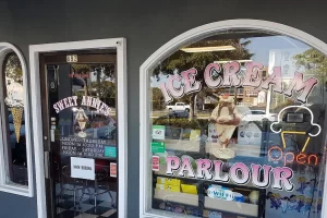 Outside the ice cream shop