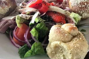 Salad and garlic knots