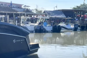 Boats filling all the slips ona Sunday Funday at Stan's Idle Hour