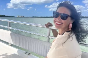 Happy mom on a shell island tour